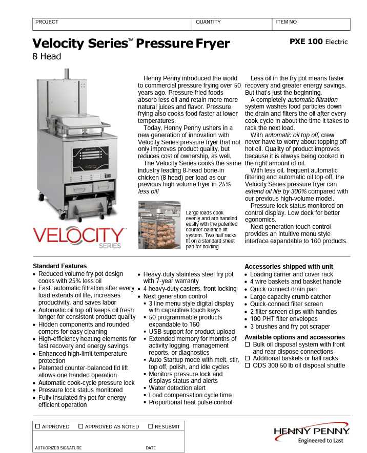 Henny Penny Velocity PXE 100- Tryckfritös- Elektrisk - Bild 2