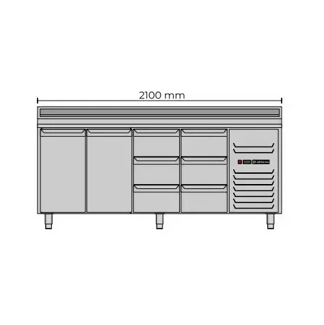 Allthermo Kallskänksbänk KHK2-210-A-2D-6S ritning framifrån