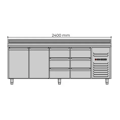 Allthermo Kallskänksbänk KHK2-240-A-2D-6S ritning framifrån