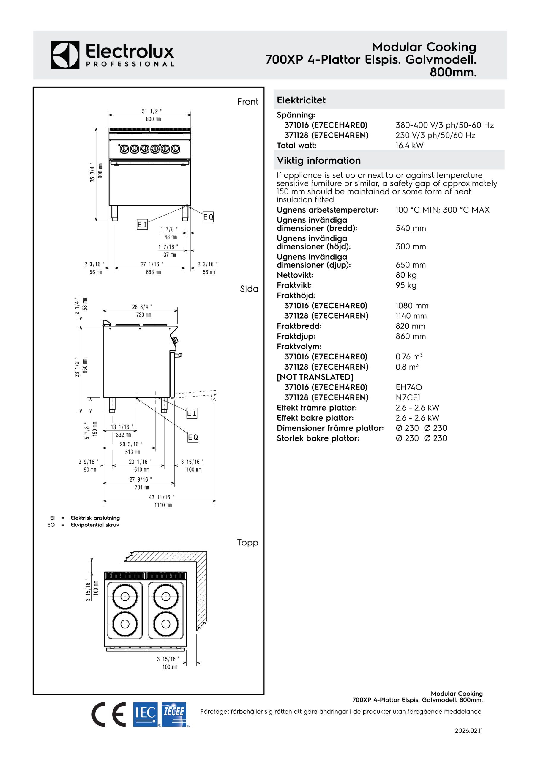 Electrolux Elspis, fristående, med Elugn, golvmodell, 4 runda plattor E7ECEH4RE0 - Bild 2